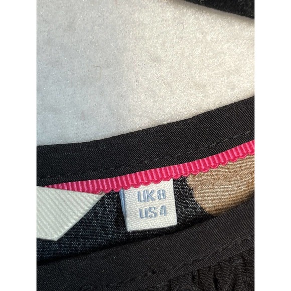 BODEN Women Top Size 4 Black Brown Pink Floral Keyhole Blouse Long Sleeve - Picture 6 of 9